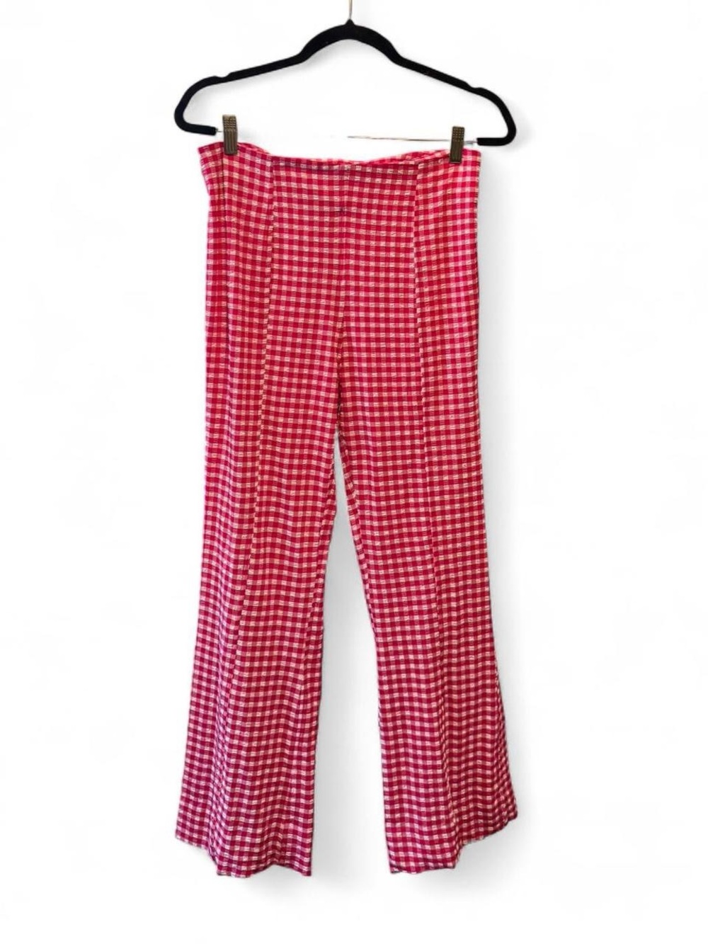 Ganni Red & White Gingham Bootcut Pants